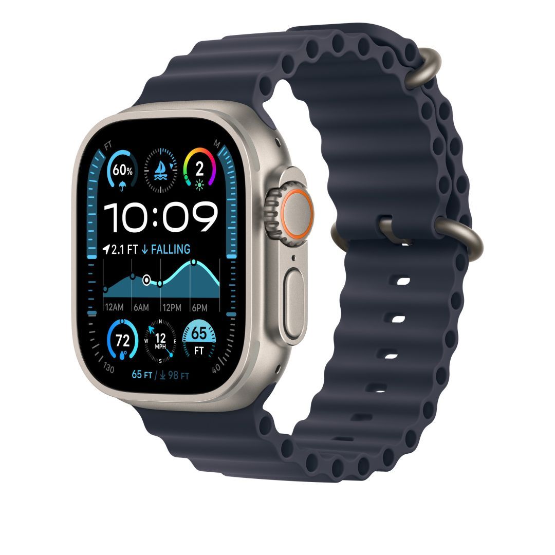 Apple Watch 49mm Ocean Band Navy Blue - Natural Titanium