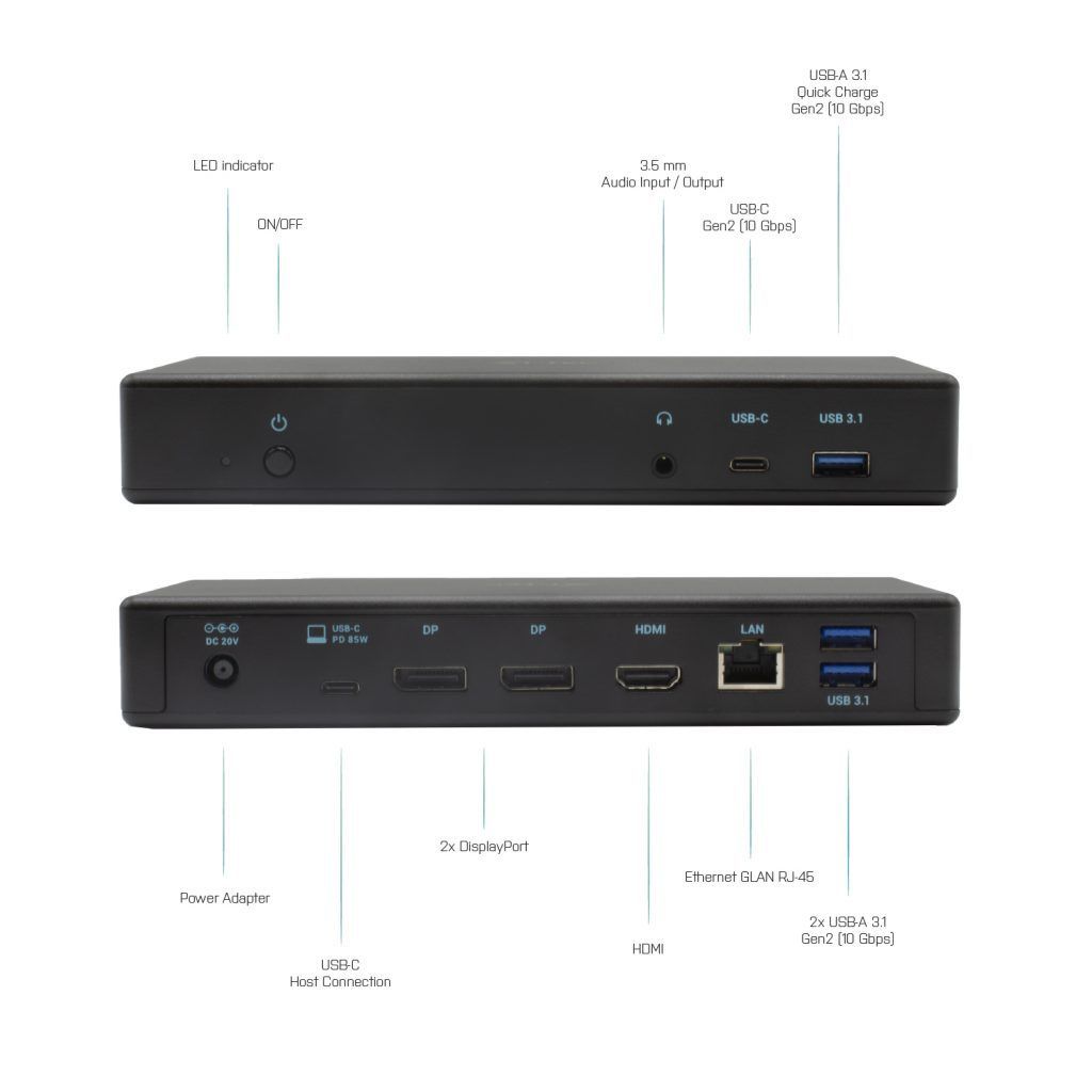 I-TEC USB-C/Thunderbolt 3 Triple Display Docking Station Power Delivery 85W Black