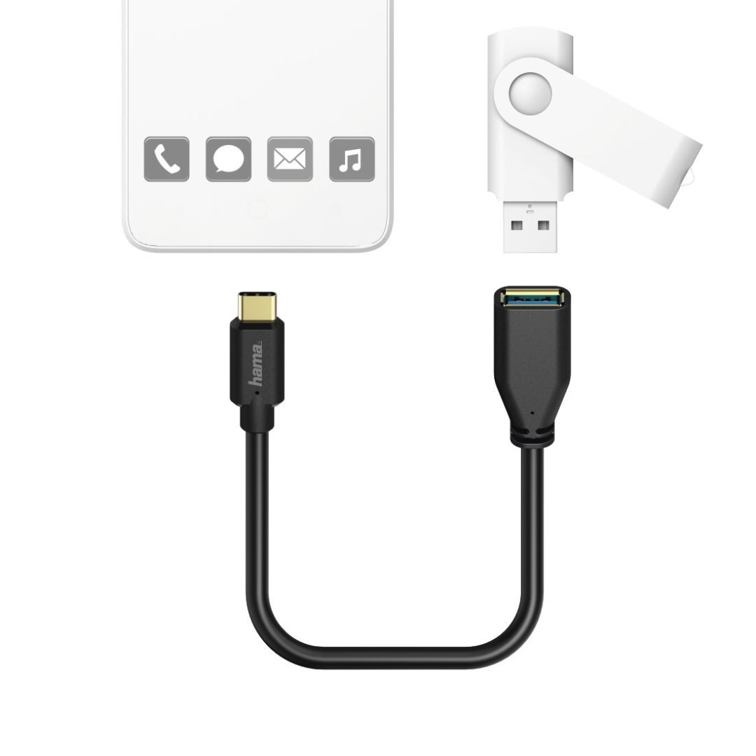 Hama USB Type-C OTG 0,15m adapter Black