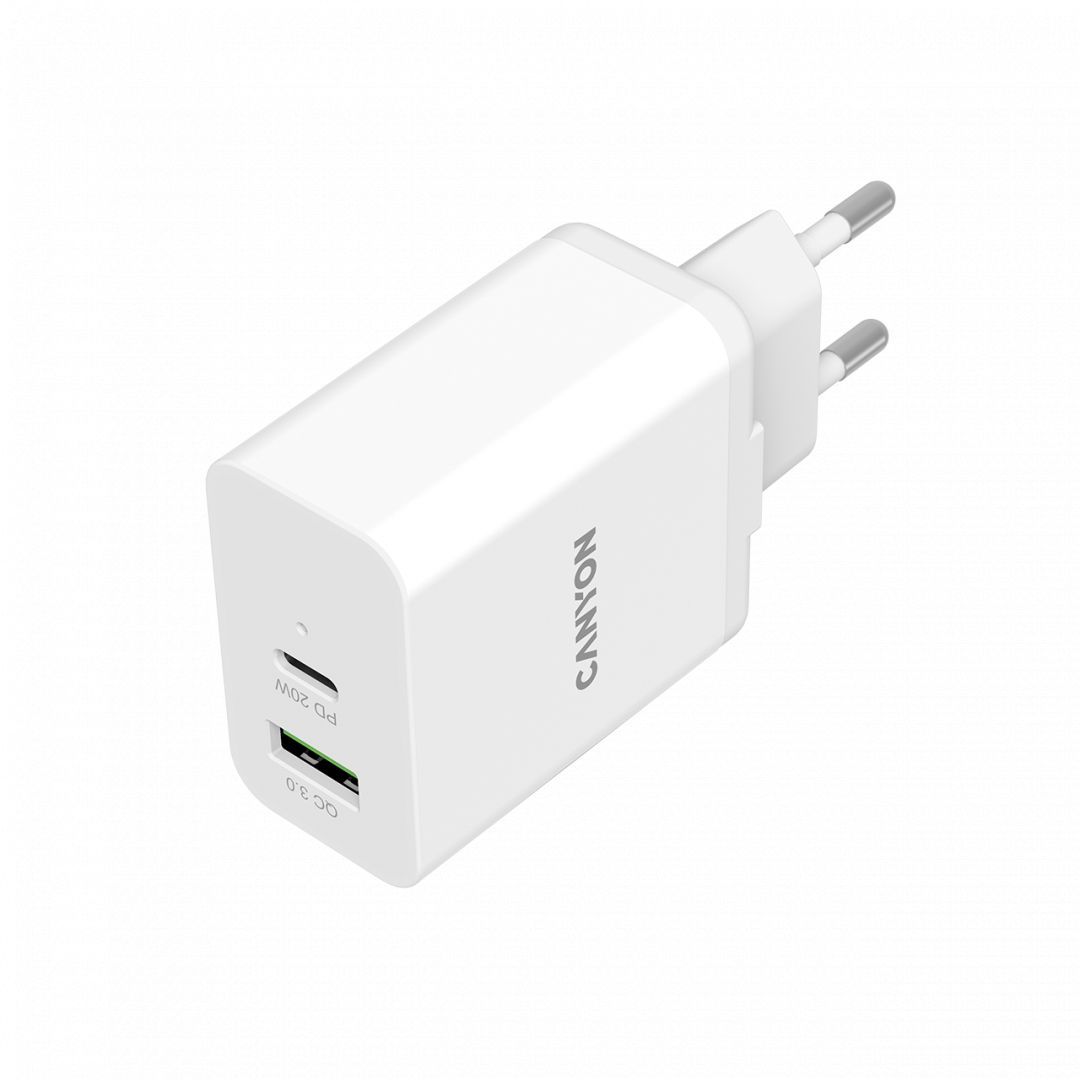 Canyon CNE-CHA20W03 Wall Charger PD 20W + QC 3.0 18W White