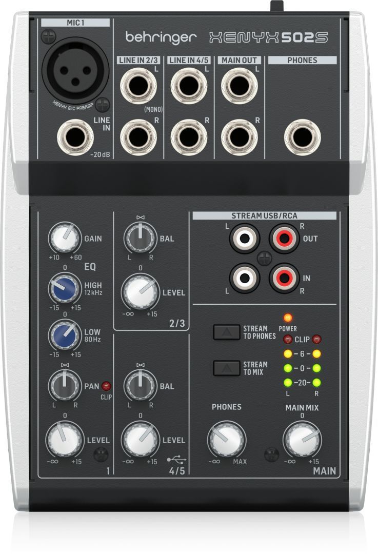 Behringer XENYX 502S Premium Analog 5-Input Mixer with USB Streaming Interface