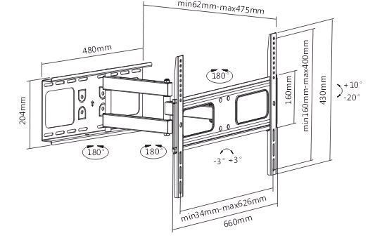 Sunne 37-63-EA2 37"-63" Wall Mount Black