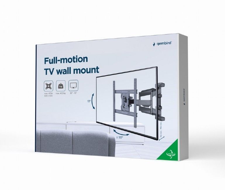 Gembird WM-75ST-01 Full-motion TV wall mount 32”-75” Black