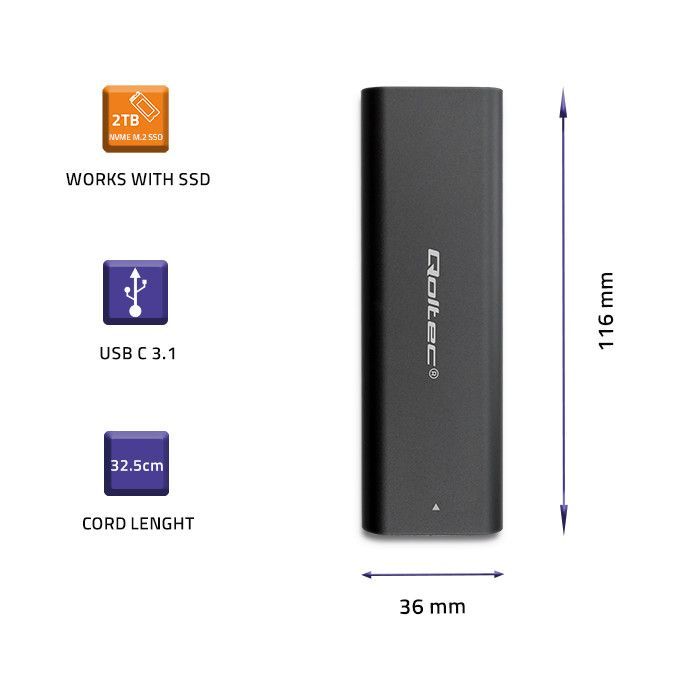 Qoltec USB3.1 Enclosure for M.2 NVMe SSD Grey