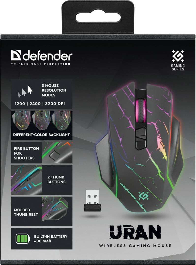 Defender GM-503 Uran Wireless RGB Gaming Mouse Black