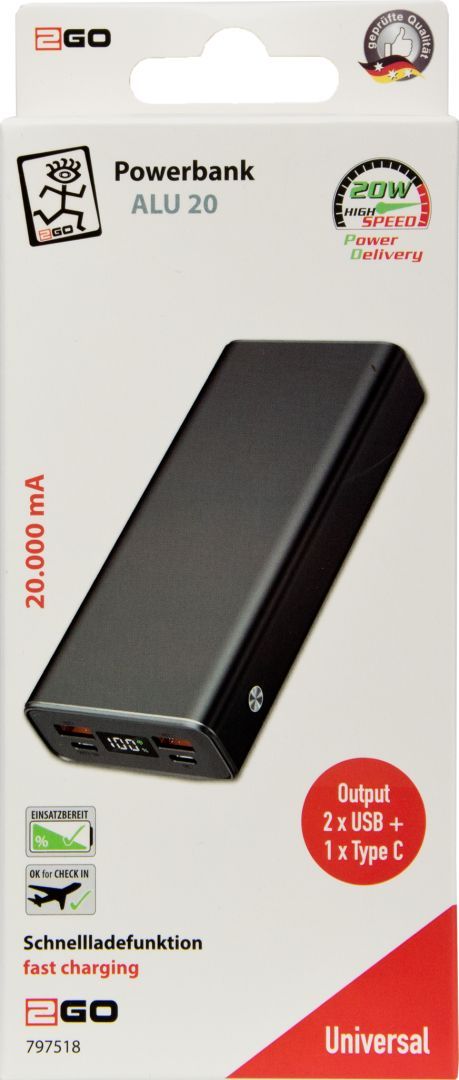 2GO Alu20 20000mAh PowerBank Black