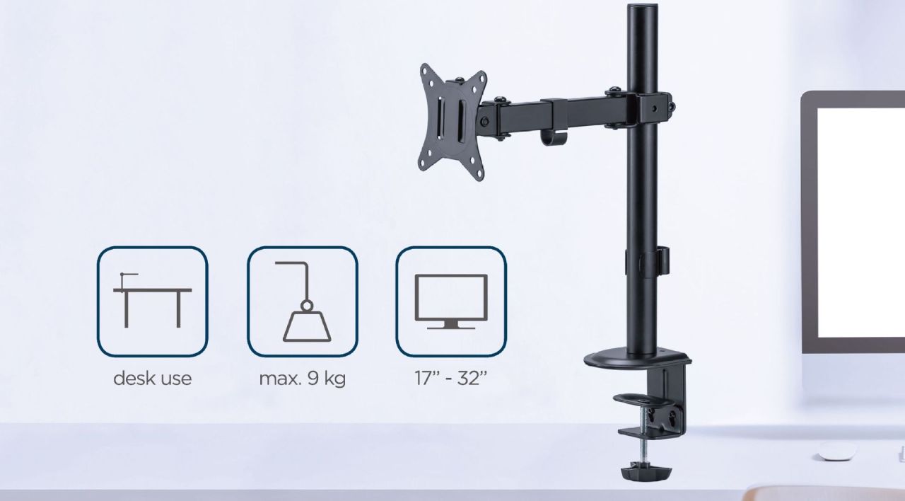 Gembird MA-D1-03 Desk mounted single monitor arm 17”-32” Black