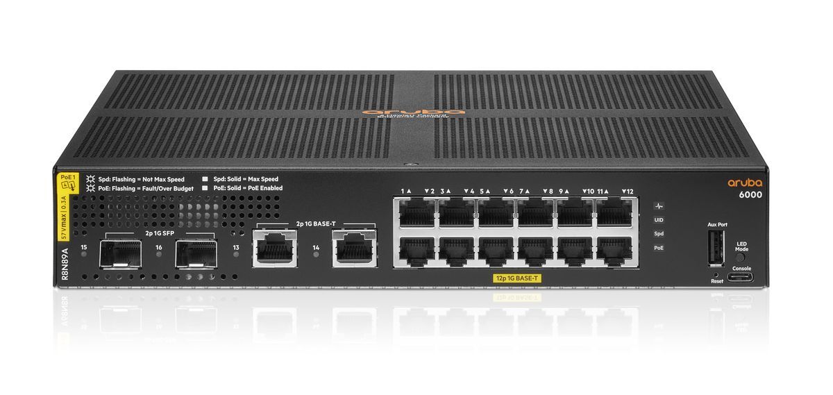 HP Aruba 6000 12G 12-Port PoE Switch Black