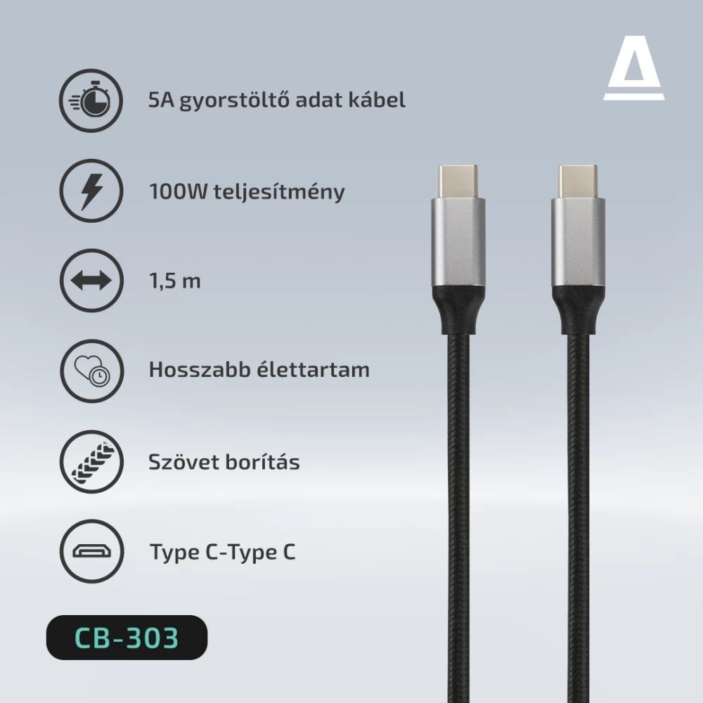 Avax USB-C to USB-C cable 1,5m Black/Grey