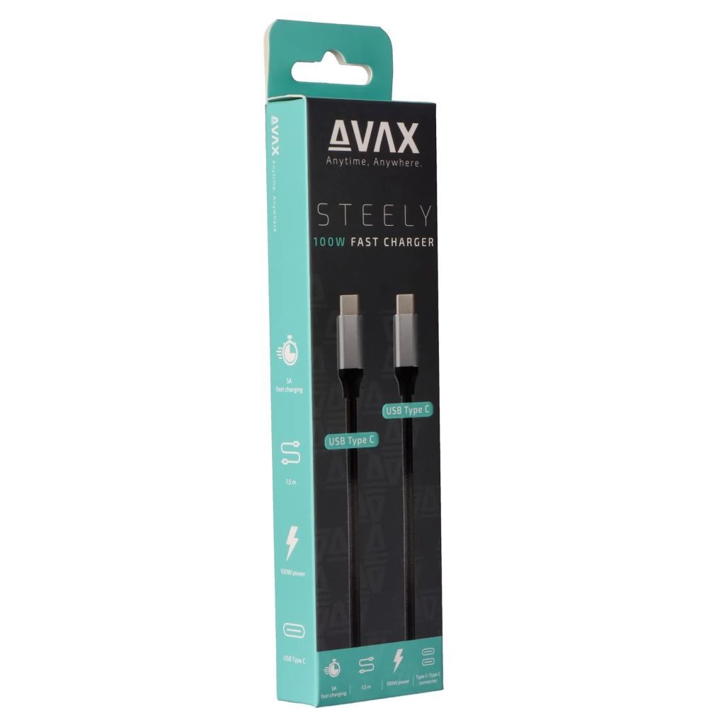 Avax USB-C to USB-C cable 1,5m Black/Grey