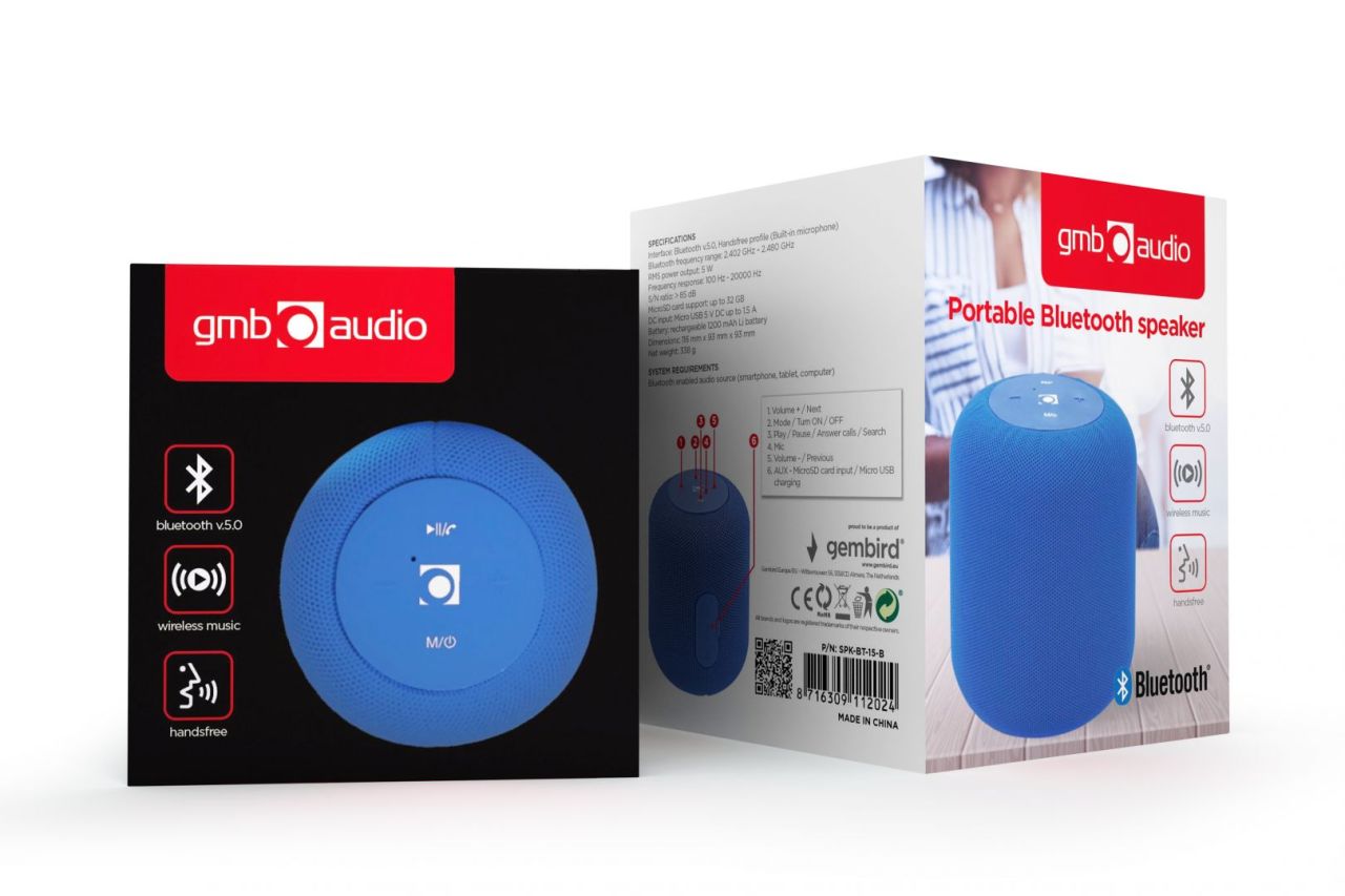 Gembird SPK-BT-15-B Portable Bluetooth Speaker Blue