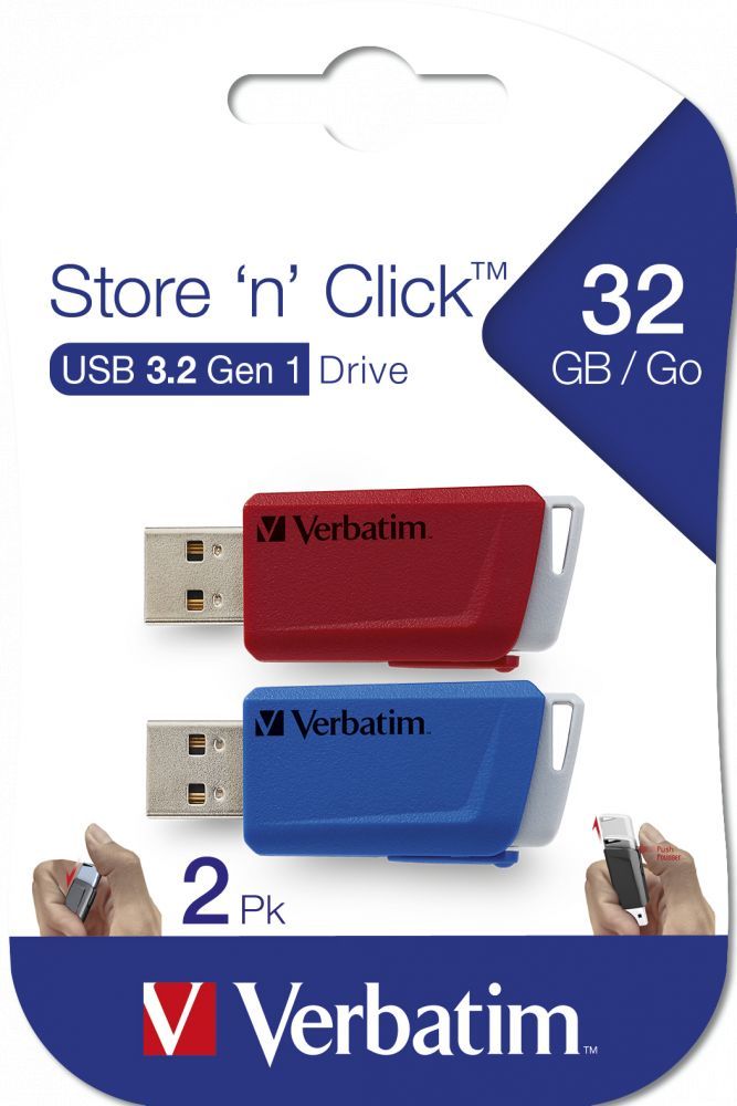 Verbatim 32GB Store n Click USB 3.2 Blue/Red (2pack)