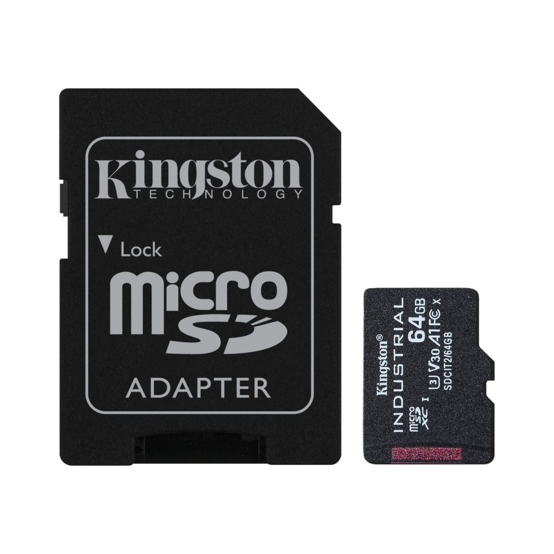 Kingston 64GB microSDXC Class 10 CL10 U3 V30 A1 Industrial + adapterrel Kingston 64GB microSDXC Class 10 CL10 U3 V30 A1 Industrial + adapterrel