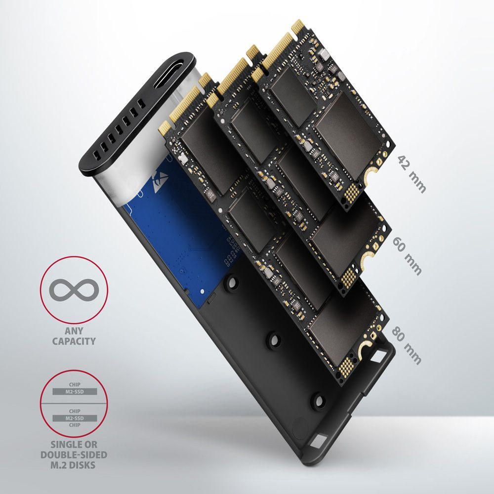 AXAGON EEM2-SB2 SuperSpeed+ USB-C - M.2 NVMe & SATA SSD RAW box