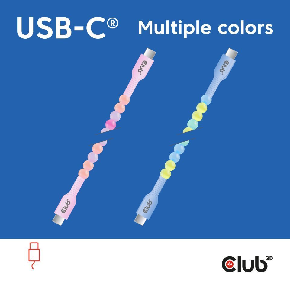 Club3D USB-C Beaded Cable 2m Pink