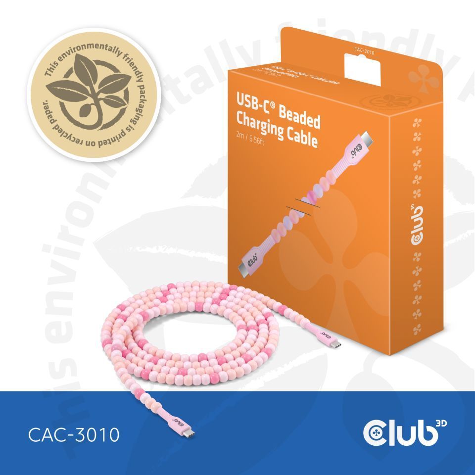 Club3D USB-C Beaded Cable 2m Pink