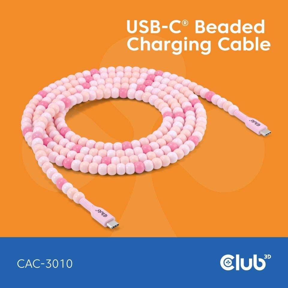 Club3D USB-C Beaded Cable 2m Pink