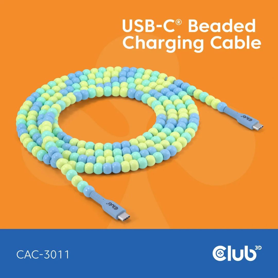 Club3D USB-C Beaded Cable 2m Blue