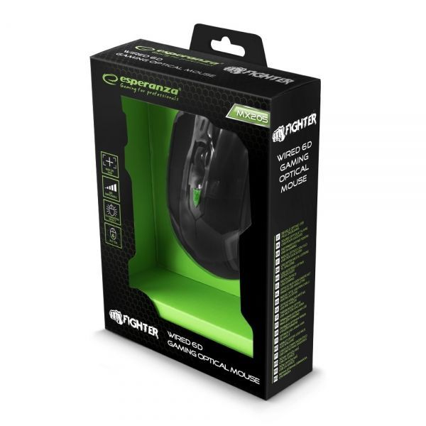 Esperanza MX205 Fighter Gamer mouse Black/Green