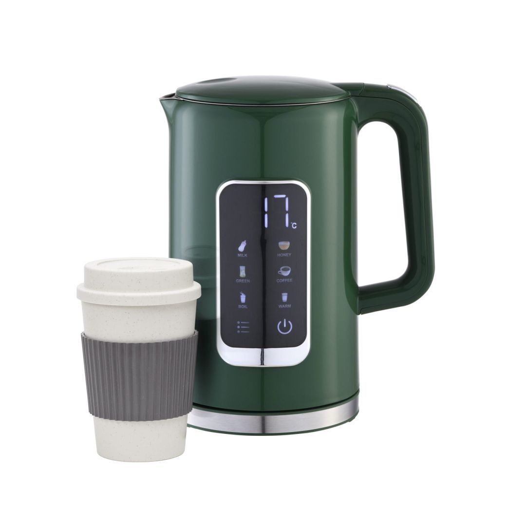 Platinet Kettle LCD Display 1,7L 5 Temperature SettingsS + 450ml Travel mug Olive Green