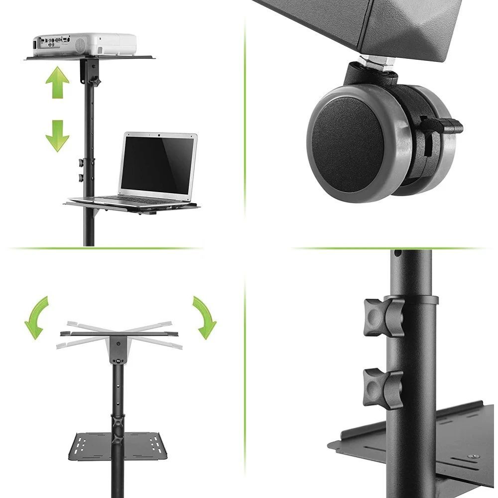 TECHLY Universal Adjustable Trolley for Notebook Projector with Shelf Black