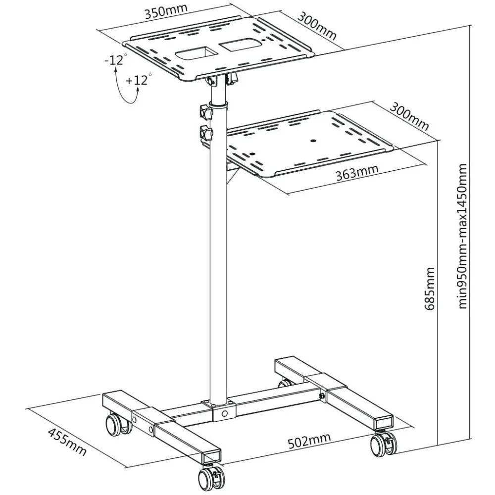 TECHLY Universal Adjustable Trolley for Notebook Projector with Shelf Black