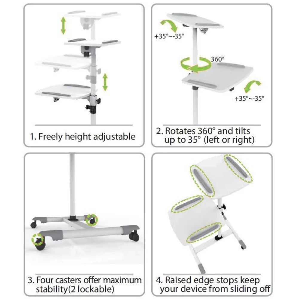 TECHLY Trolley Support for Projector Beamer Notebook PC Adjustable Shelves