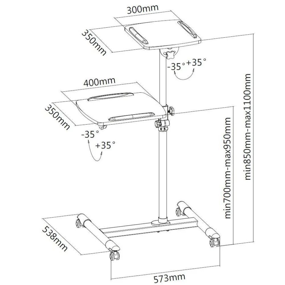 TECHLY Trolley Support for Projector Beamer Notebook PC Adjustable Shelves