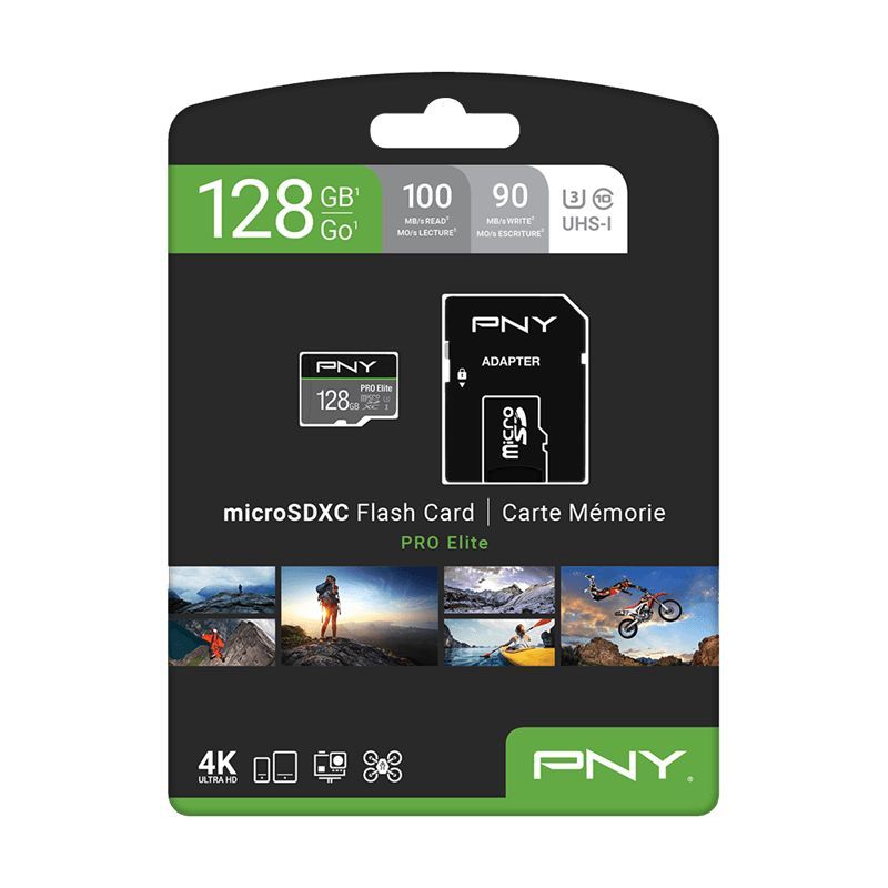 PNY 128GB microSDXC Pro Elite Class 10 U3 V10 + adapterrel