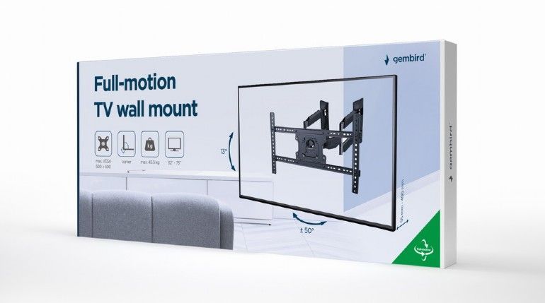 Gembird WM-75ST-02 Full-motion TV wall mount 32”-75” Black