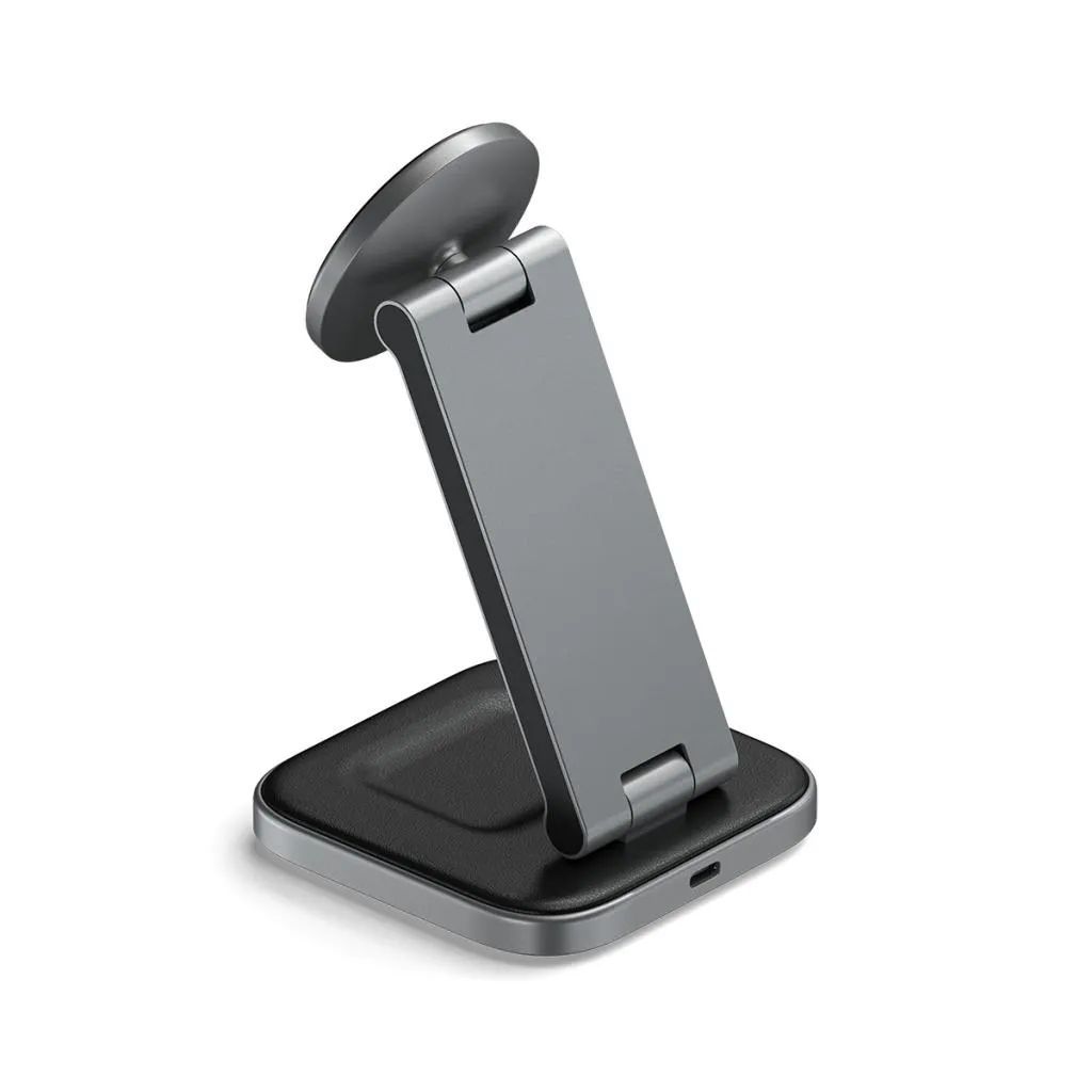 Satechi 2-in-1 Foldable Qi2 Wireless Charging Stand Space Gray