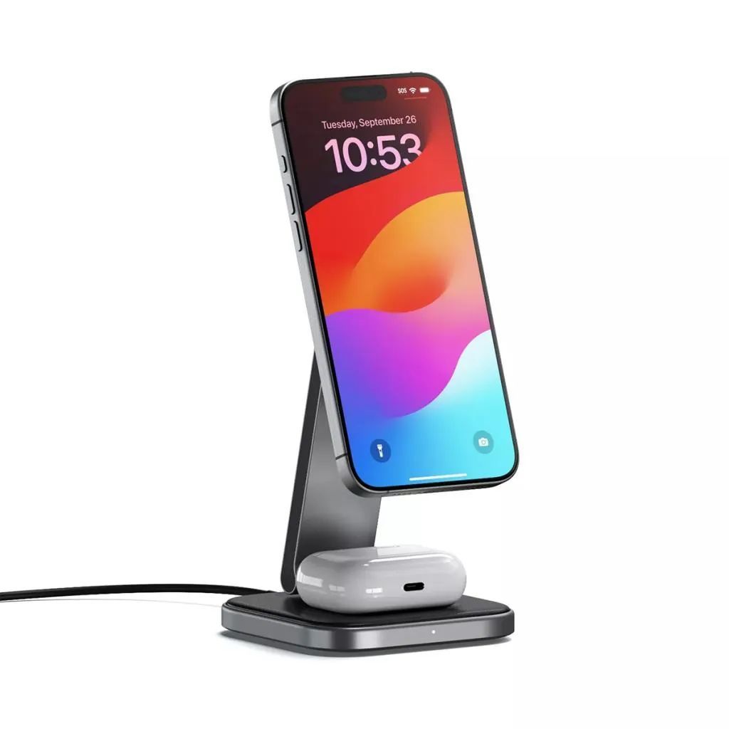 Satechi 2-in-1 Foldable Qi2 Wireless Charging Stand Space Gray