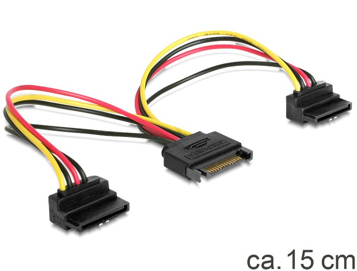 DeLock SATA 15pin > 2x SATA HDD - tápkábel, forgatott