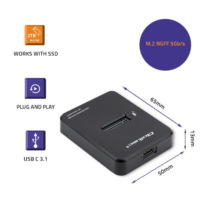 Qoltec USB3.1 M.2 SATA Docking Station Enclosure Black