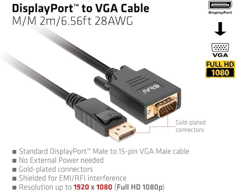 Club3D DisplayPort to VGA Cable 2m Black