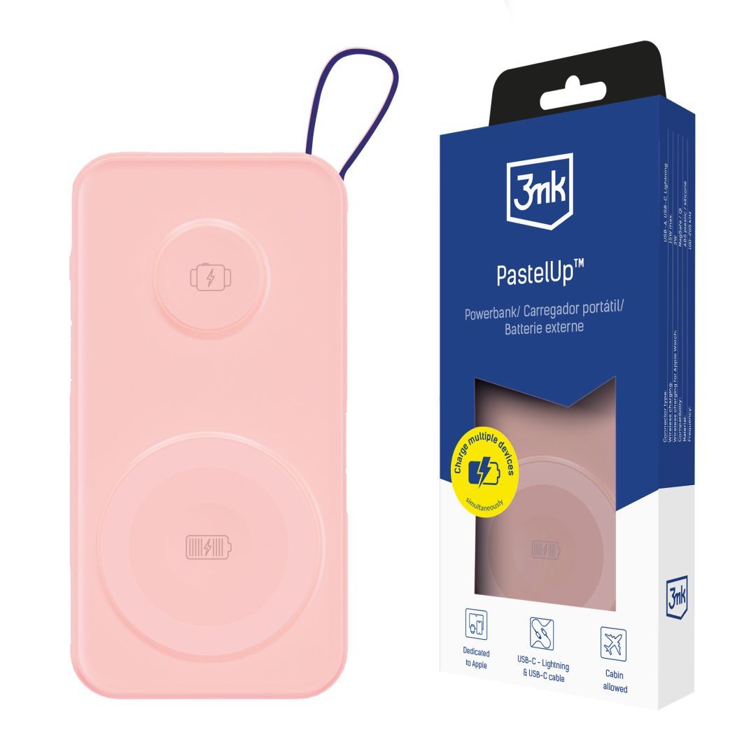 3mk PastelUp 10,000mAh 22.5W USB 1A1C - Rózsaszín kiegészítő