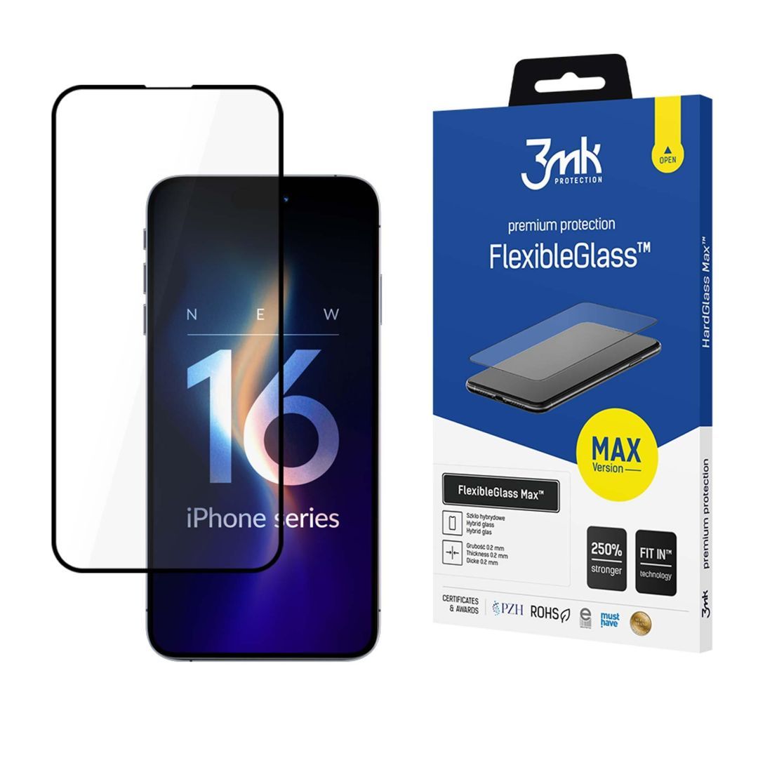 3mk FlexibleGlass Max hibrid üvegfólia 7H Fekete Apple iPhone 16