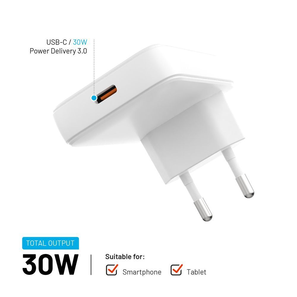 FIXED Slim USB-C úti töltő GaN PD 30W-os fehér