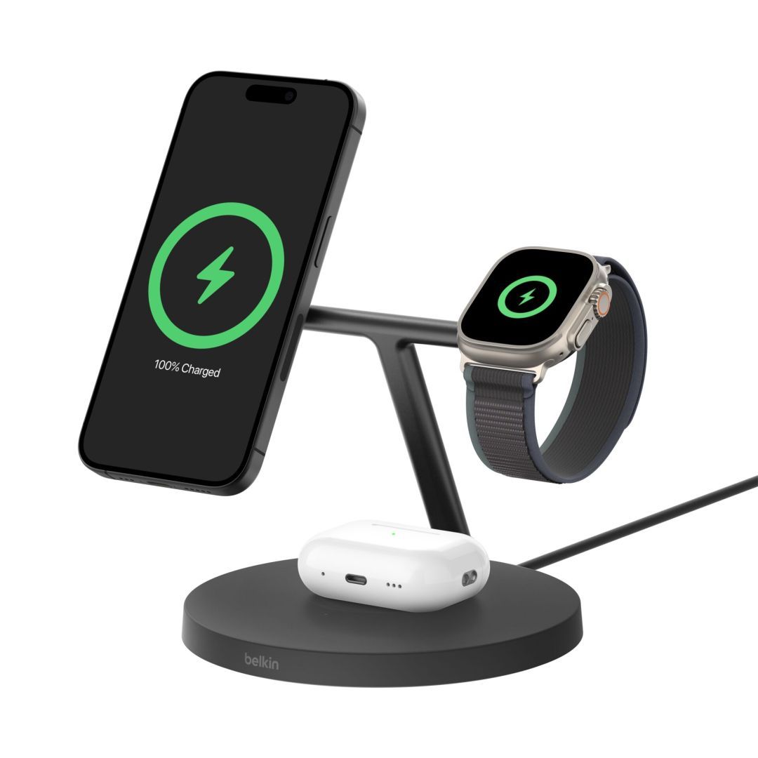 Belkin BoostCharge Pro 3-in-1 Wireless Charging Stand with Qi2 15W Black