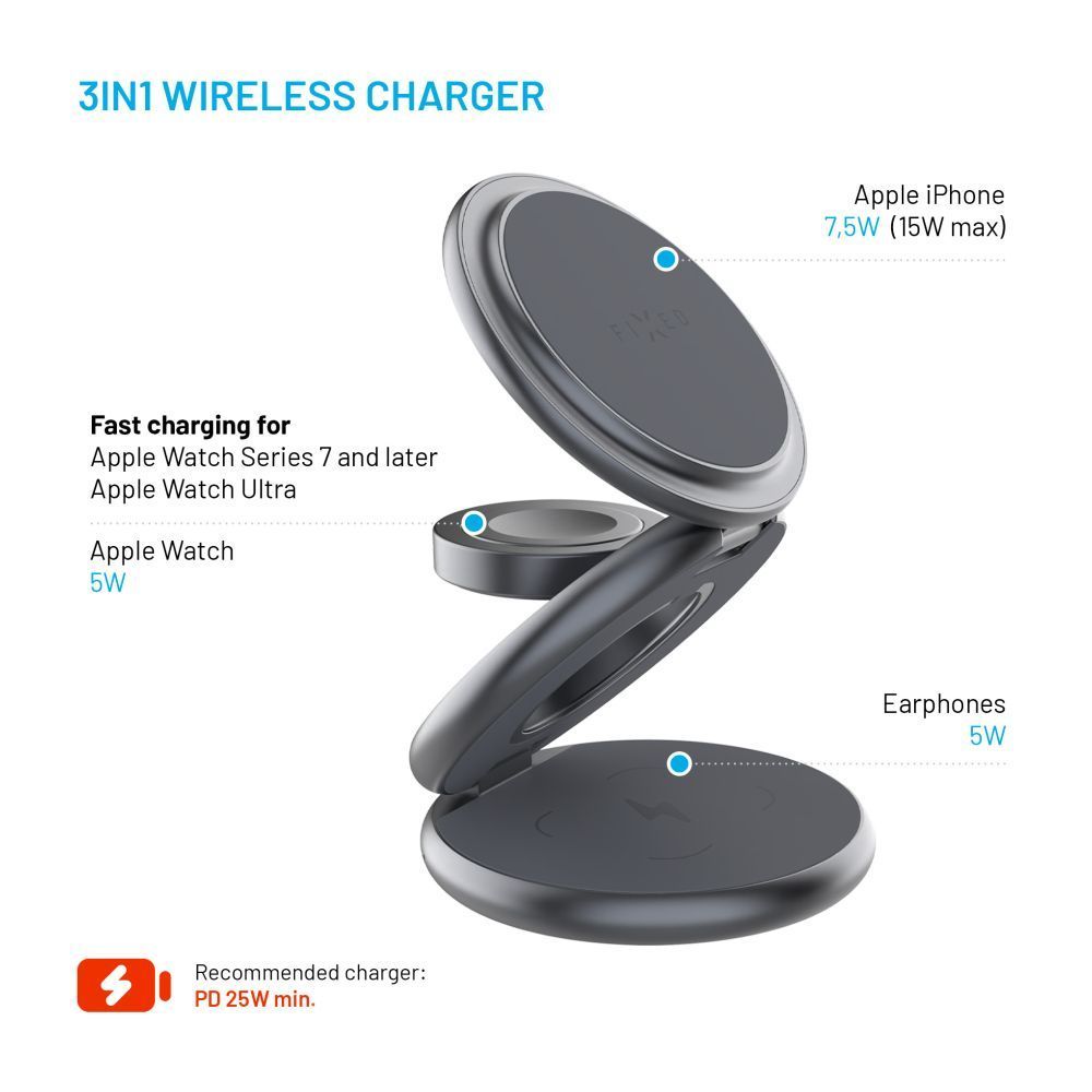 FIXED MagPowerstation Round vezeték nélküli töltő szürke