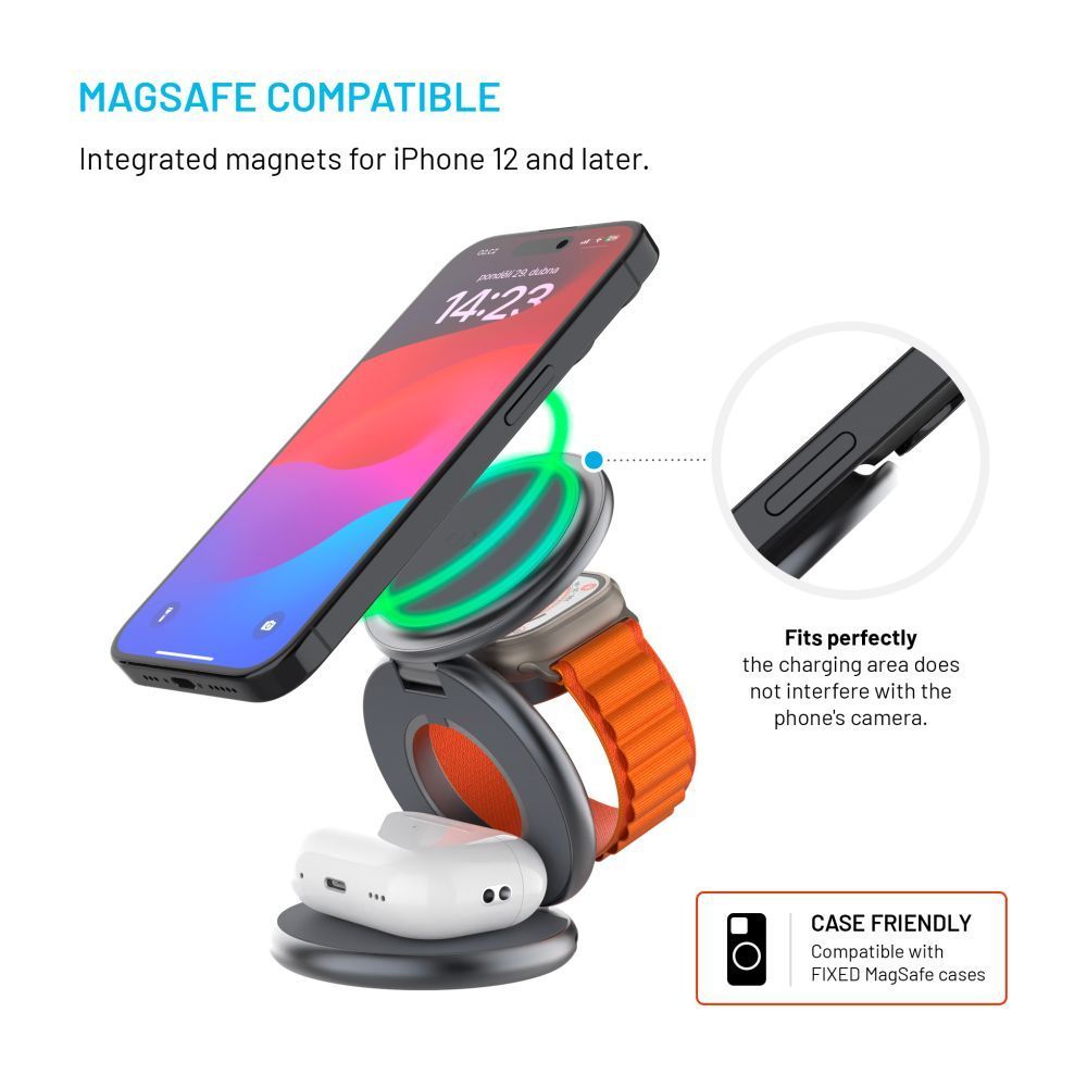 FIXED MagPowerstation Round vezeték nélküli töltő szürke