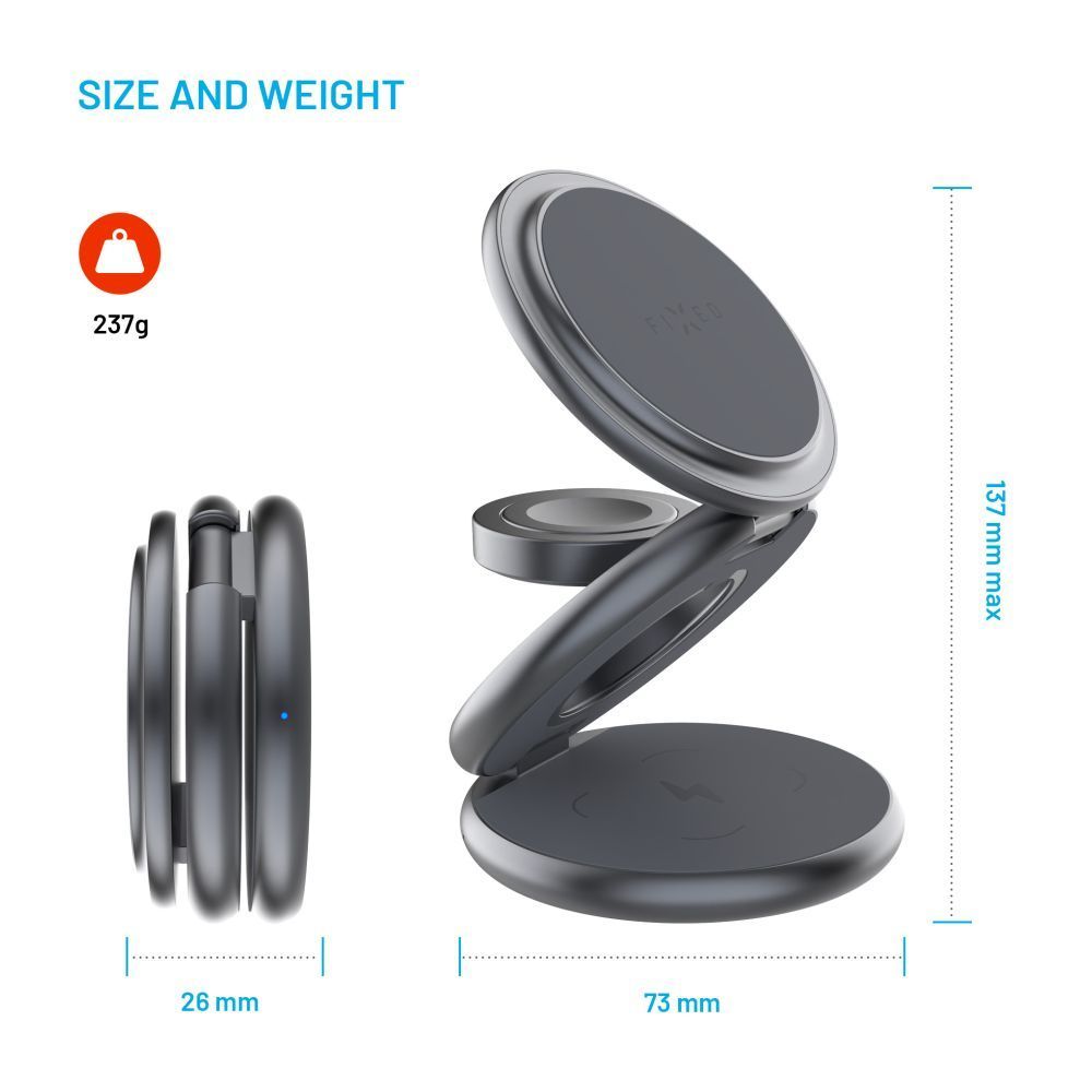 FIXED MagPowerstation Round vezeték nélküli töltő szürke