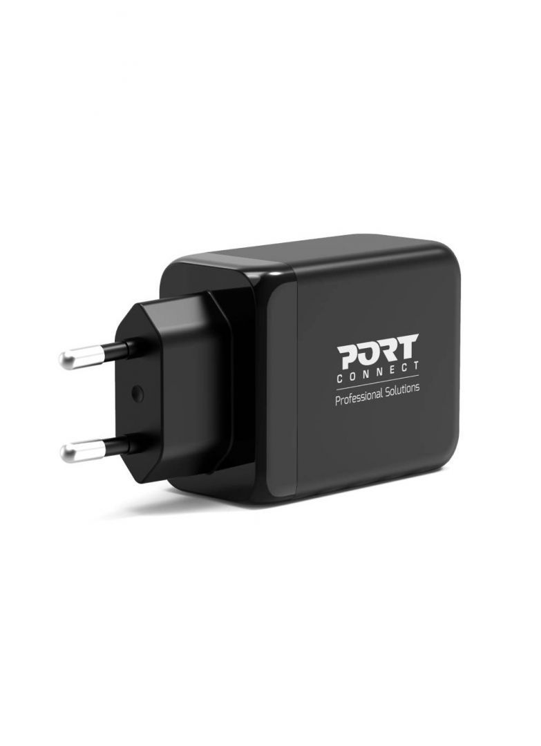 Port Designs 65W GaN Charger USB-C & USB-A Power Delivery Quick Charger Black