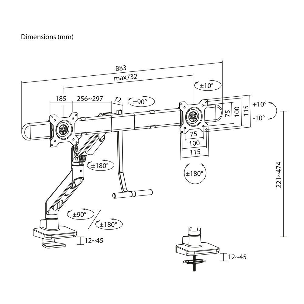 ACT AC8344 Dual Monitor Arm Office Premium with Gas Spring Crossbar ACT AC8344 Dual Monitor Arm Office Premium with Gas Spring Crossbar