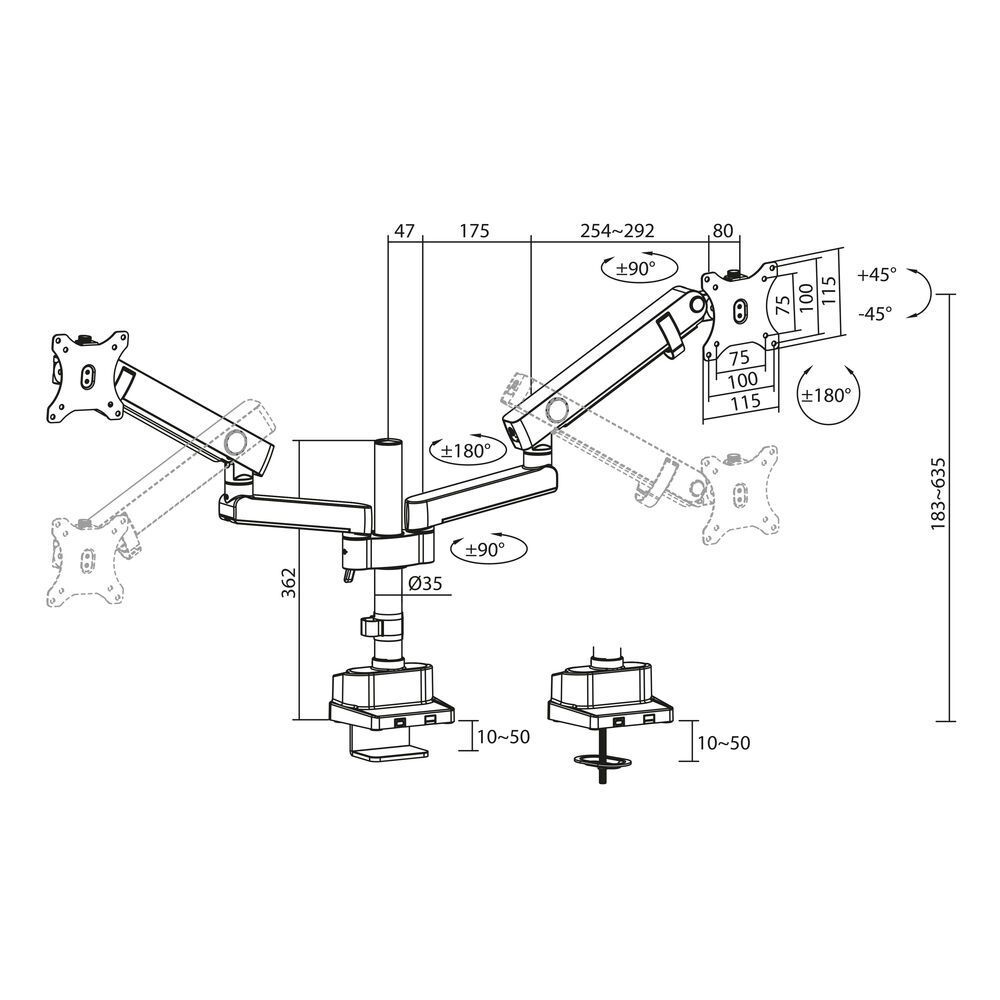 ACT AC8328 Dual monitor arm office solid pro, with mechanical spring ACT AC8328 Dual monitor arm office solid pro, with mechanical spring