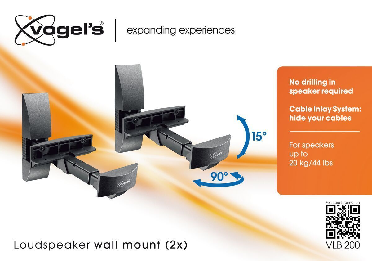 Vogel's VLB 200 Speaker Wall Mounts (2x) 20kg Black Vogel's VLB 200 Speaker Wall Mounts (2x) 20kg Black