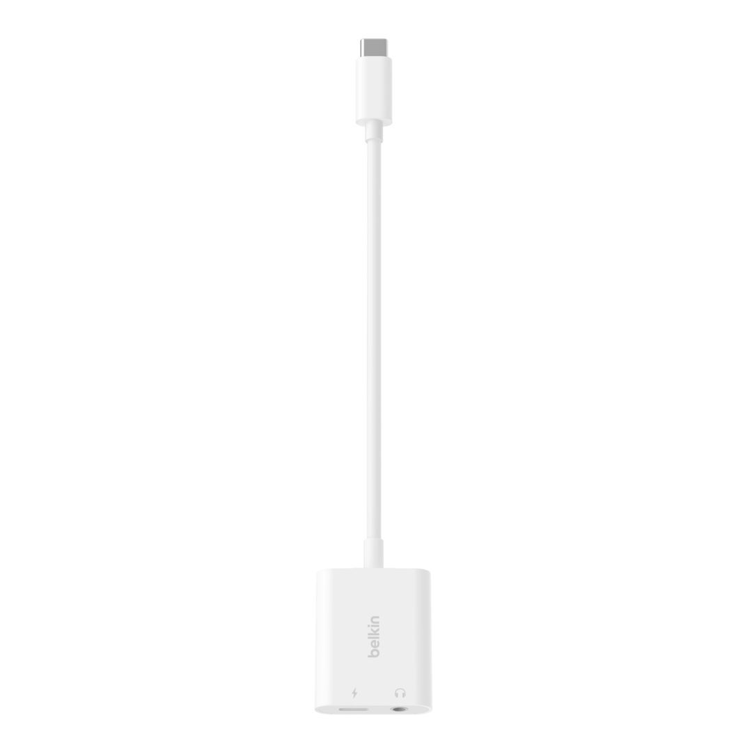 Belkin RockStar 3.5mm Audio + USB-C Charge Adapter White