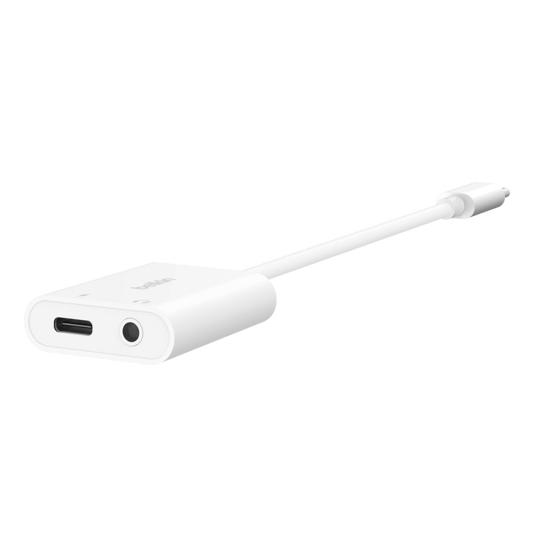 Belkin RockStar 3.5mm Audio + USB-C Charge Adapter White