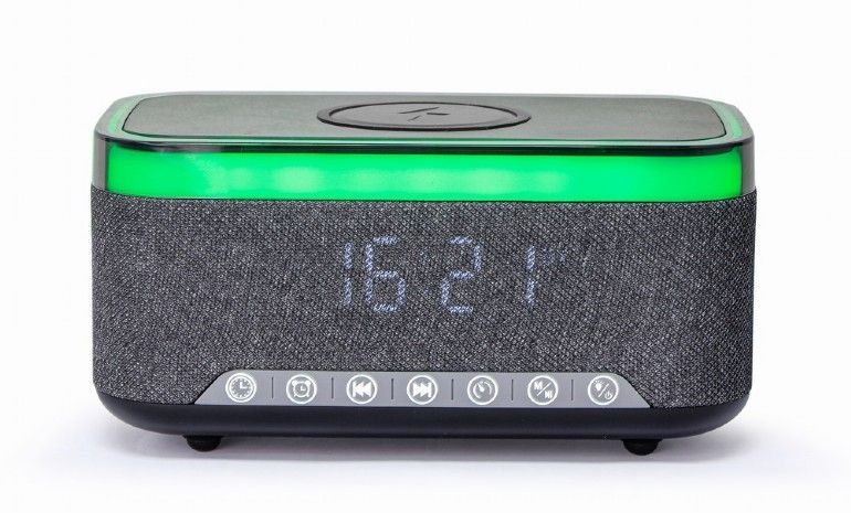 Gembird DAC-SPKBT-QC15-BK Digital alarm clock with speaker wireless charging function Black/Grey