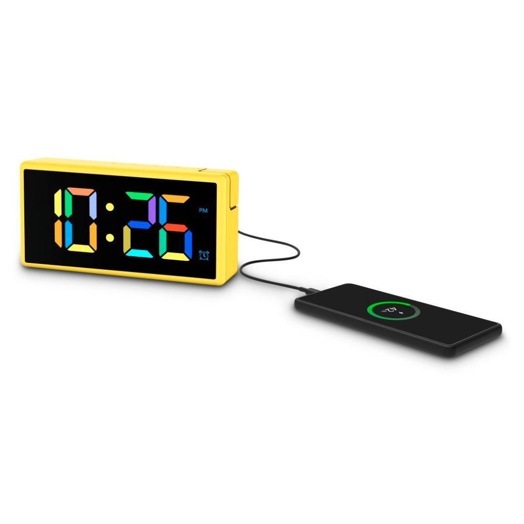 Hama Ibiza Digital Alarm Clock Multi-Colour Display with USB Charging Function Yellow